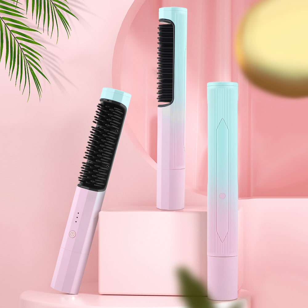 USA Local Straightening Comb Rechargeable Hair Wireless Straightener Curler Curling Straighten Dual-purpose Travel Portable USB Charging