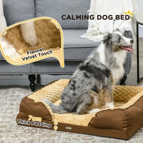UK Local PawHut Calming Dog Bed Pet Mattress W Removable Cover, Anti-Slip Bottom, For Medium Dogs, 90L X 69W X 21Hcm - Brown