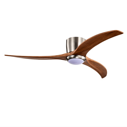 US Local 52 Inches Recessed Ceiling Fan Solid Wood Blade Ceiling Fan With Light Strip Remote Control, Noiseless Reversible Motor, 6 Speed, Suitable For Patio Living Room, Bedroom, Indoor, Nickel Color