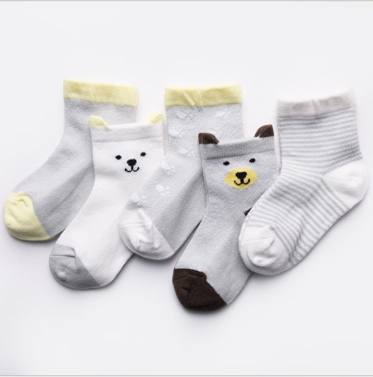 US Local Children's Socks Pack of 5 Colors Breathable Summer Cotton Socks for Boys and Girls
