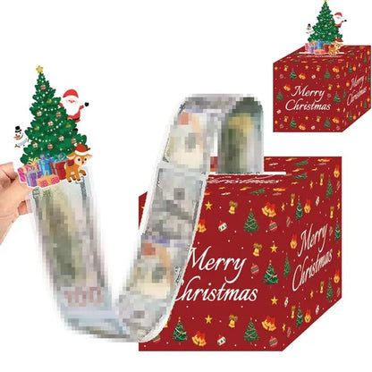 US Local Christmas Money Box For Cash Gift Pull With Christmas Tree Card And Transparent Bags Surprise Money Holder Cash Gift Xmas Money Pull Box For Christmas Birthday New Year Party Supplies