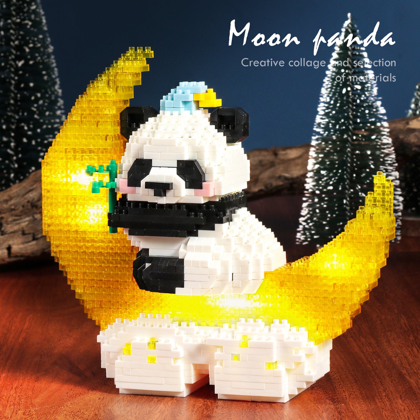 US Local 1288PCS Moon Panda Building Block Sets With LED Light, Mini Blocks Building Sets For Adults, Animal Night Lamp, Panda Night Light, DIY Bricks Gift For Adults
