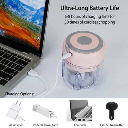 US Local Mini Electric Garlic Chopper 8.45OZ Cordless Garlic Mincer Food Chopper Rechargeable Food Blender Chili Nut Onion Pepper Meat Ginger Food