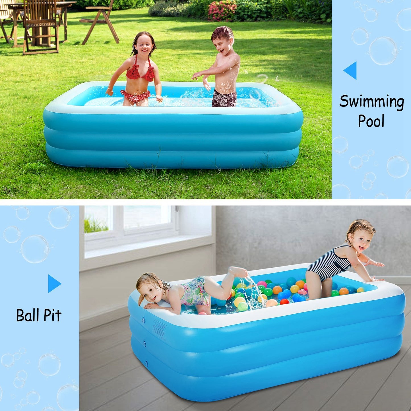 US Local 1Pc Inflatable Swimming Pools Family Swim Play Center Pool Blow Up Kiddie Pool For Family Inflatable Lounge Pool For Kids 103x69x24in