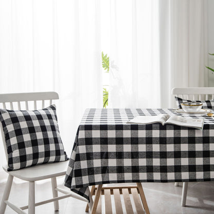 Woven Black And White Plaid Tablecloth Tablecloth