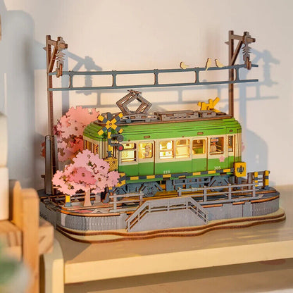 US Local Rolife  Sakura Journey Tram Car 3D Wooden Puzzle Model Toys Teens Gift