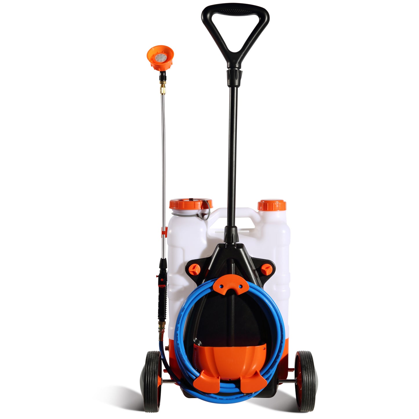 US Local VEVOR Battery Powered Backpack Sprayer With Cart, 0-94 PSI Adjustable Pressure, 4 Gallon Tank On Wheels, With 8 Nozzles And 2 Wands, 12V 7.2Ah Battery, Wide Mouth Lid For Weeding, Spraying, Cleaning