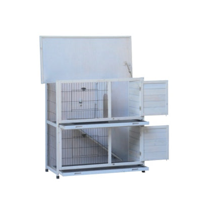 US Local Rabbit Hutch Outdoor, 2-Story Rabbit Cage Indoor With Run, Bunny Cage With 2 Removable No-Leak Trays, Pet Cages With Non-Slip Ramp, Waterproof Roof, Fence, For Small Animals