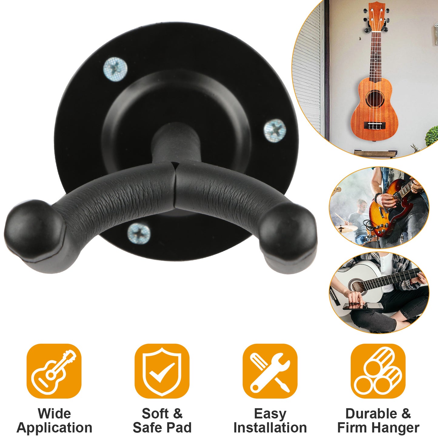 US Local Wall Mount Guitar Hanger Padded Steel Guitar Bracket Holder Hook Rack For Electric Acoustic Bass Guitars