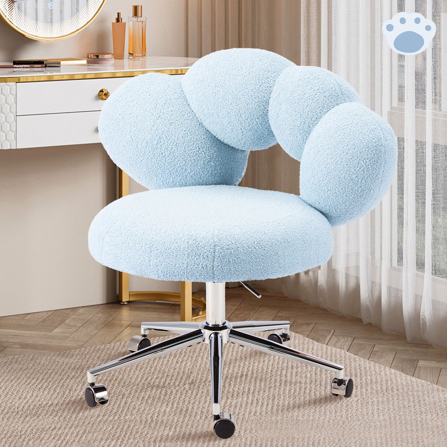 US Local Armless Desk Chair Teddy Fabric Vanity Chair With Wheel
