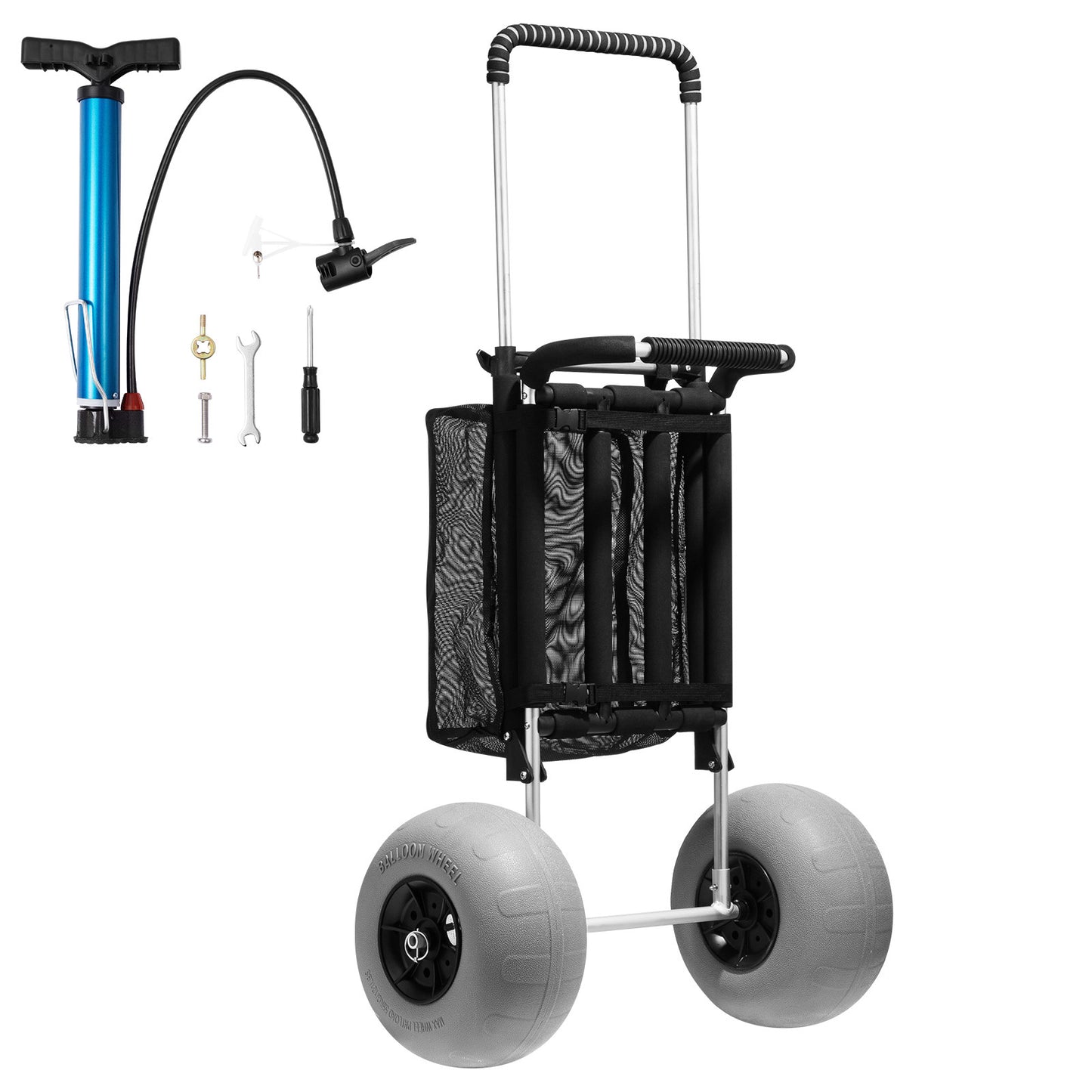 VEVOR Beach Dolly With Big Wheels For Sand, 29.9 X 15.4Cargo Deck, W12Balloon Wheels, 165LBS Loading Capacity Folding Sand Cart  27 To 44.7 Adjustable Height, Heavy Duty Cart For Beach