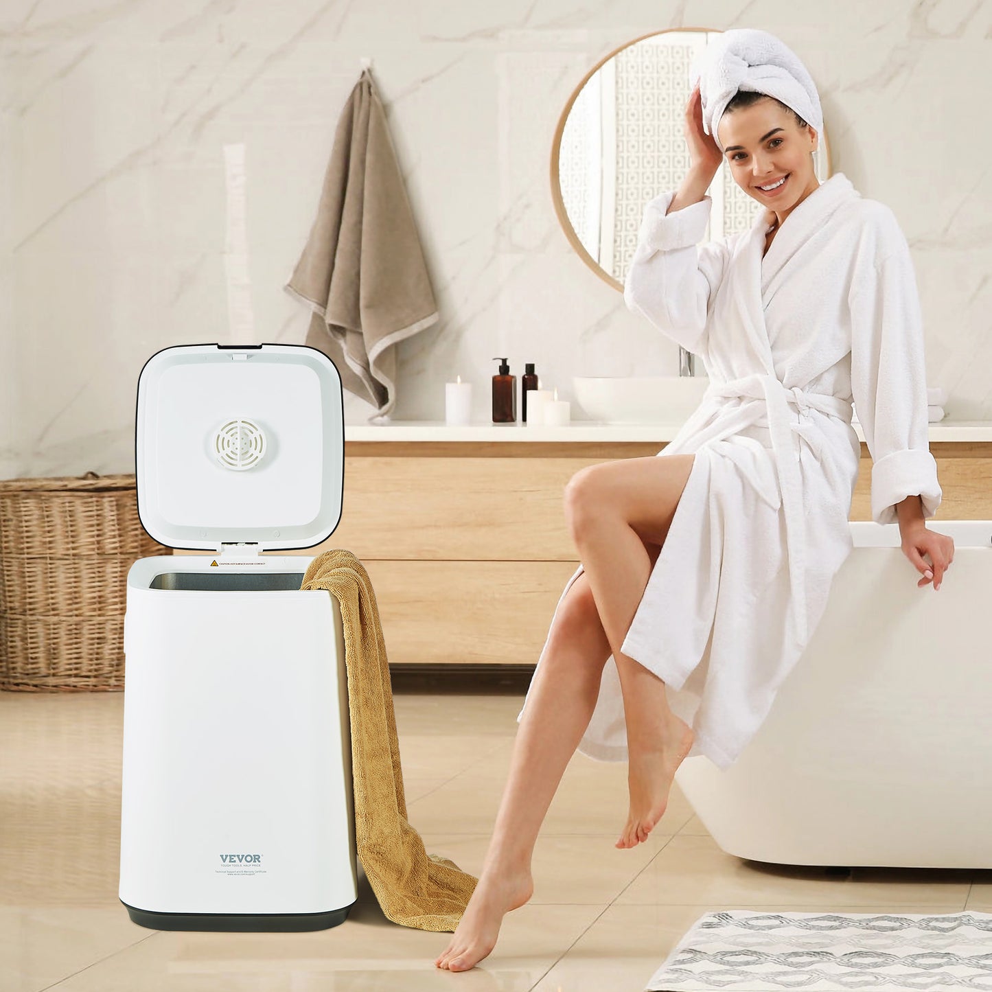 US Local VEVOR Towel Warmer 20L, Towel Warmer Bucket With 24h Delay Timer, 20 40 60 Min Auto Shut Off, Child Lock, LED Screen & U-Shaped Light, Large Towel Warmer For Bathroom, Spa, Bathrobe, Blanket & Pajama