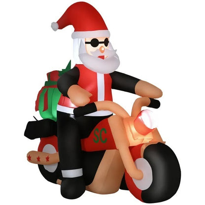 5.5' H Christmas Holiday Yard Inflatable Outdoor, Light Up LED Decoration, Santa Claus Riding A Motorcycle
