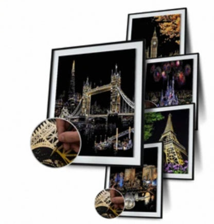 US Local Decorative painting scratch Scraping painting drawing paper world Sightseeing pictures decoration birthday gifts