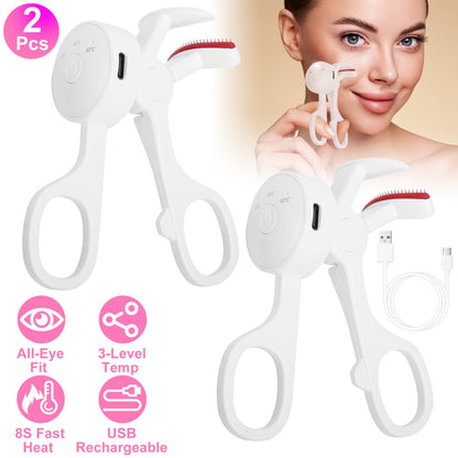 US Local 2Pcs Heated Eyelash Curler Electric USB Rechargeable Eyelash Curler Anti Burn Compact With Comb Heat Up Fast Within 8S For All Eye Shapes For Women Make Up Gift Travel Valentine Mother Day