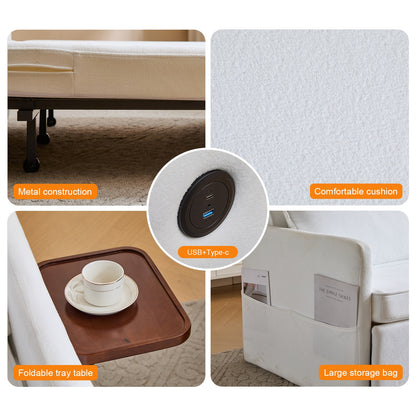 US Local Adult Sleeper Chair Bed, 3-in-1 Convertible Sofa Chair Bed Pull-out Sofa Bed, Convenient Folding Tray Table With USB And Type-C Charging Ports Modern Loveseat For Living Room