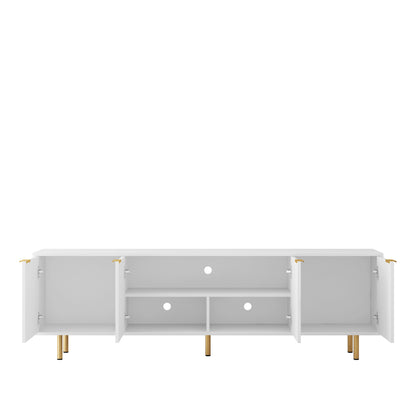 US Local White Modern TV Stand Fluted T, Entertainment Center With Storage Doors, TV Console Media Cabinet, For 55 Inch TV, Living Room