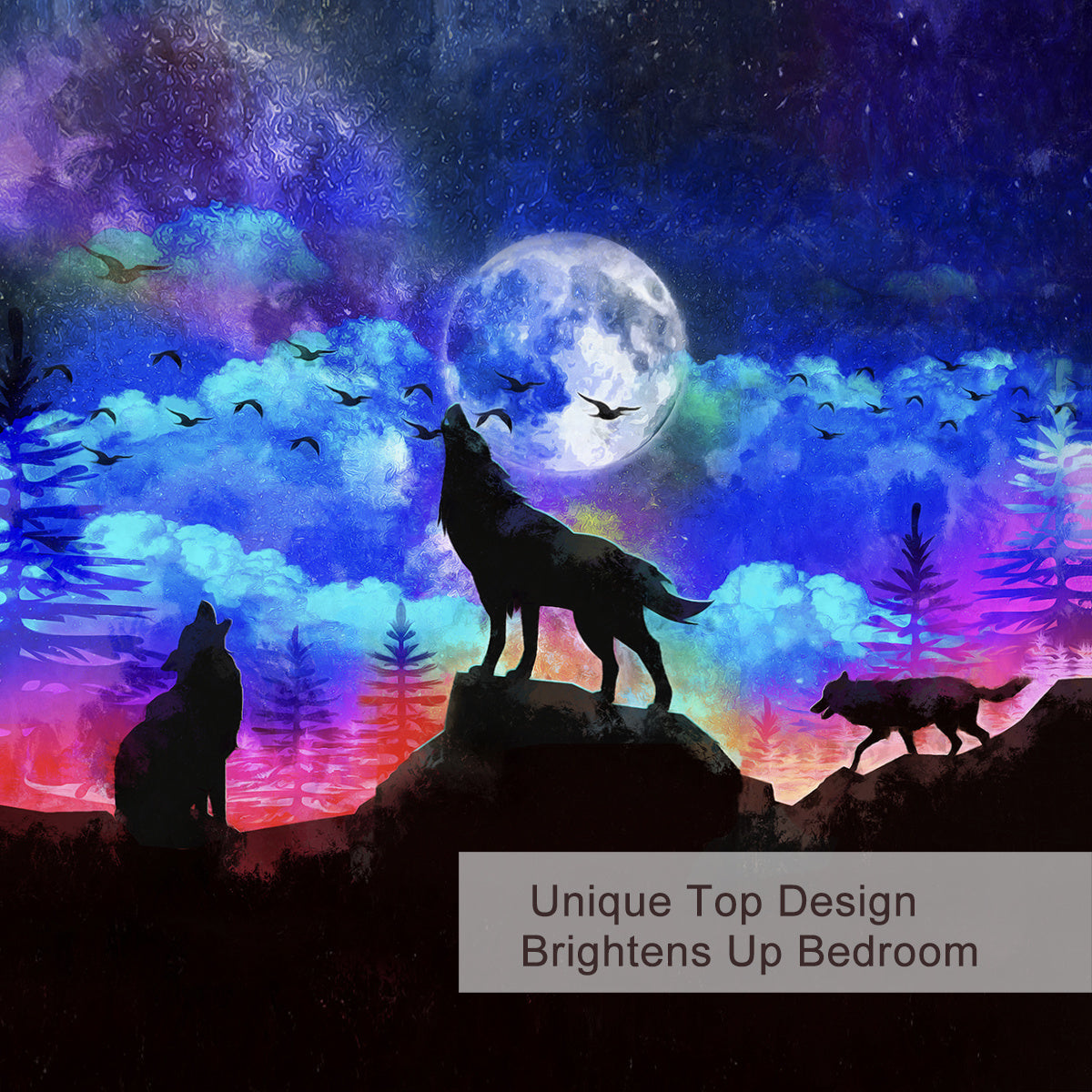 US & UK Local Moon Wolf Duvet Cover Set Single 3pcs Colorful Microfiber Kids Bedding Set