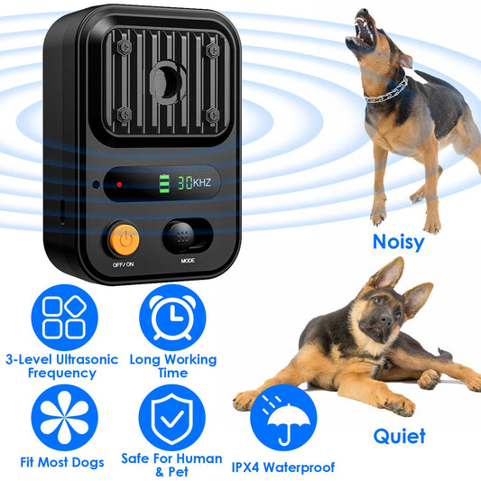 US Local Black-Green Color Options -- 1Pc Ultrasonic Anti-Barking Device Rechargeable Auto Dog Bark Control Deterrent Box Training Device IPX4 Waterproof With 3 Frequency Max 32.8Feet Sensing Distance For Most