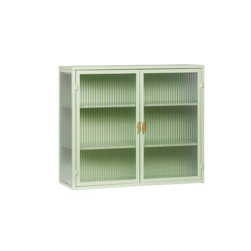 US Local Modern Double Door Wall Cabinet With Glass Door With Three Levels Of Storage For Entrance Living Room, Bathroom, Dining Room, Mint Green