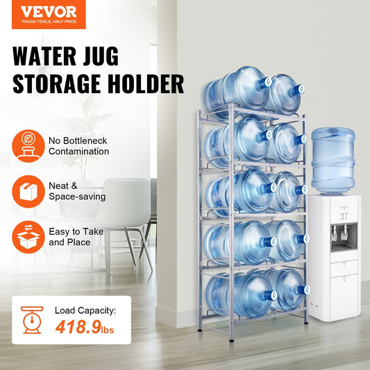US Local VEVOR 5-Tier Water Jug Holder Double Row Water Jug Rack 10 Bottles Silver Gray