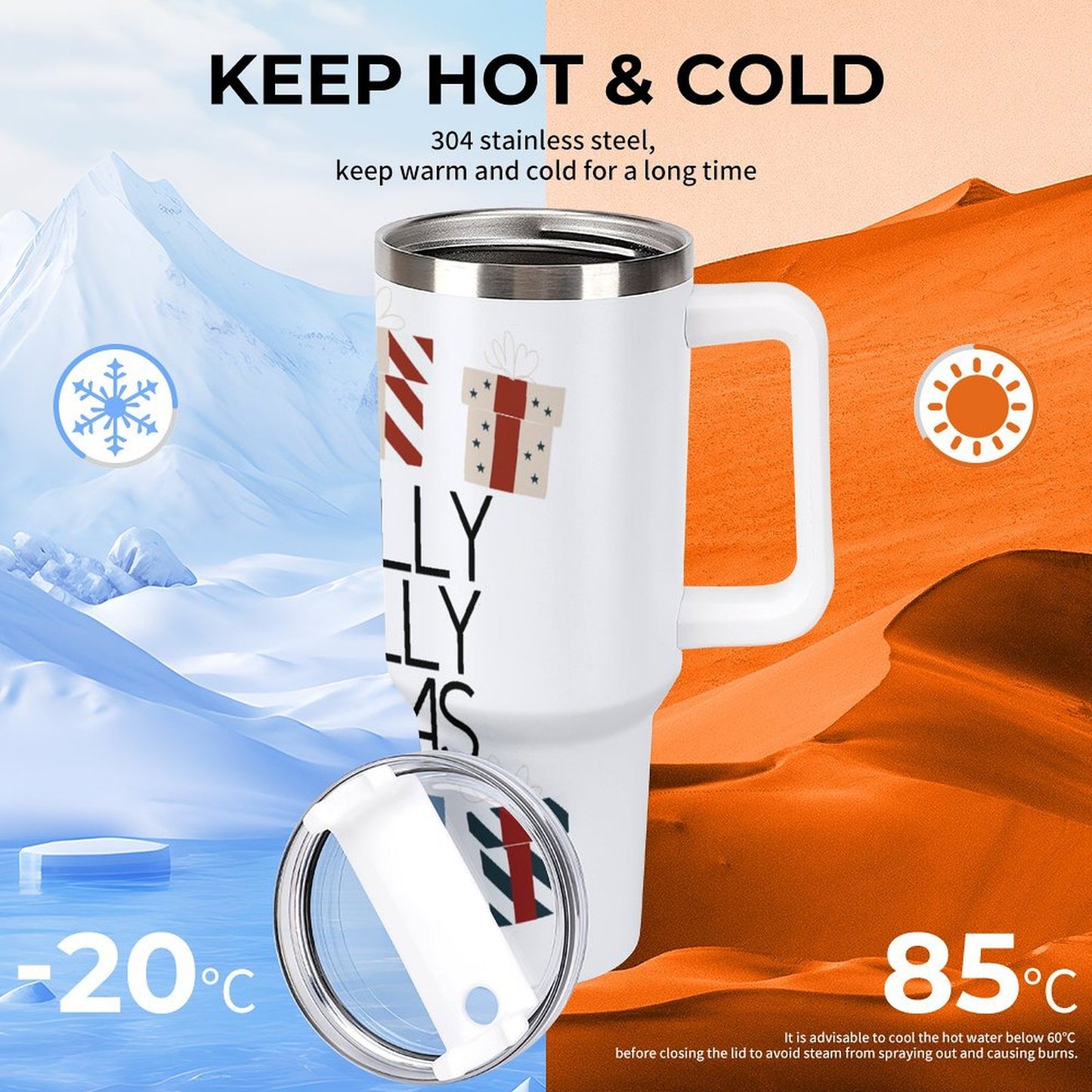 PHDT00208 POD US Local Tumbler 40 oz Large Capacity Car Cup Christmas Pendant, Red