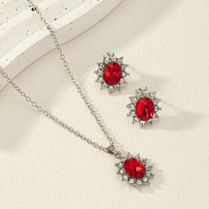 European And American Fashion SUNFLOWER Zircon Ear Stud Necklace Suit