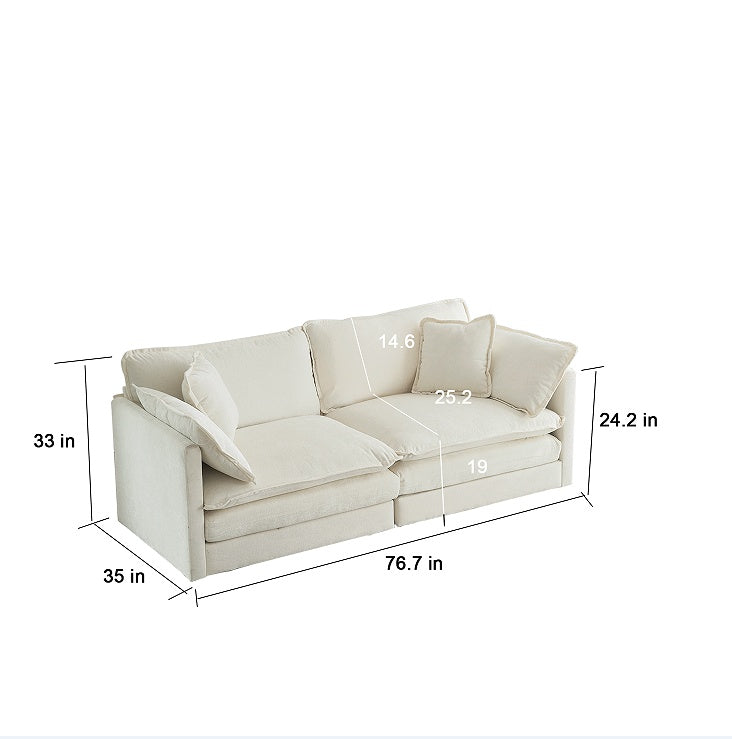 US Local Modern Fabric Double Sofa With 4 Pillows