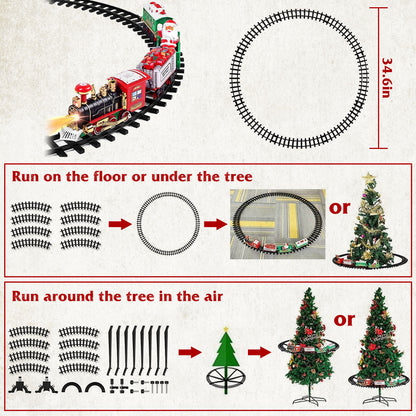 US Local Electric Train Set Kid Toy Xmas Steam Train Kit Tree Surround Track Battery Operated With Sound Light Santa Claus Christmas Gift