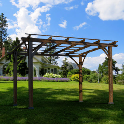 US Local 12' X 10' Outdoor Pergola, Wood Grape Gazebo For Climbing Plant Support, Garden, Patio, Backyard, Deck, Brown