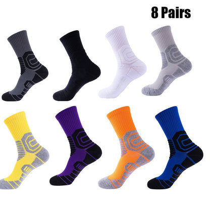 US Local 8 Pairs Men Compression Running Socks Crew Athletic Hiking Anti Blister Cushioned Anti-odor And Breathable For Running Hiking Cycling Fitness