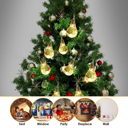1Pc 13.78FT Christmas Snow Globe String Light Battery Powered 10 LED Bulbs Indoor Christmas Lights With Pine Needles Snowflakes Berries
