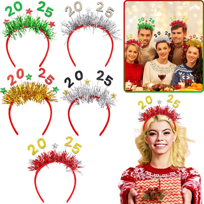 US Local 5 Packs Christmas Headbands 2025 New Year Hairband Xmas Glitter Hair HoopTinsel Hair Accessories For Christmas New Year Party Celebration Headdress Decorations