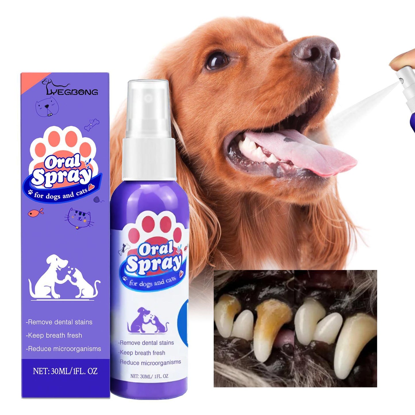 US Local Yegebang Cat And Dog Teeth Cleaning Spray Pet Oral Cleaning Deodorizing Fresh Breath
