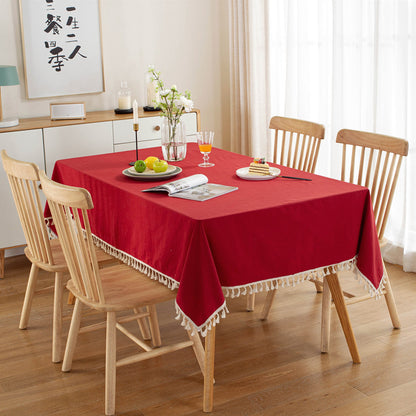 Simple Tassel Tablecloth Pure Color Washed Cotton Tablecloth