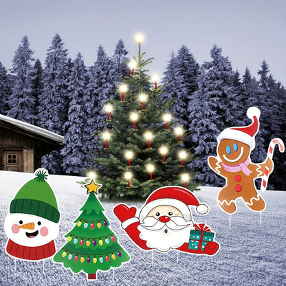 US Local 5 Pack Christmas Outdoor Yard Signs With Stakes Christmas Tree Reindeer Santa Gingerbread Snowman Signs Holiday Garden Sign For Xmas Winter Party Porch Lawn Walkway Decorations Outdoor Christmas Scene