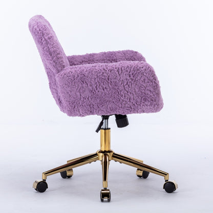 US Local A&A Furniture Office Chair,Artificial Rabbit Hair Home Office Chair With Golden Metal Base,Adjustabl