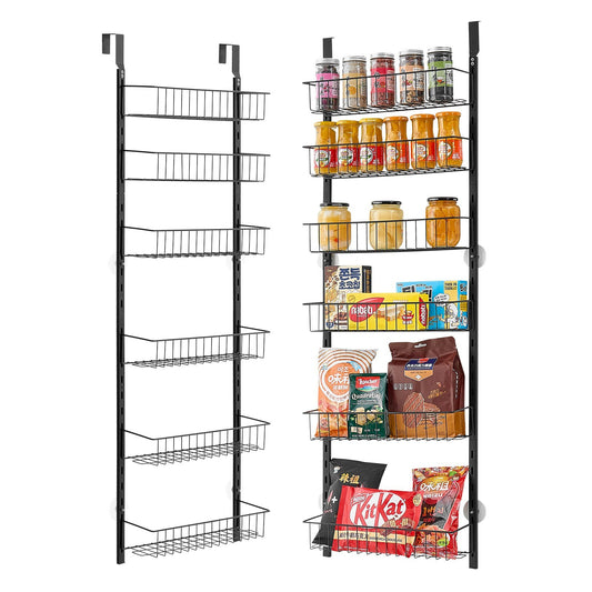 UK Local Over The Door Pantry Organizer, 6-Tier Pantry Organization And Storage, Heavy-Duty Steel Hanging Spice Rack, Adjustable Wall Seasoning Shelves, For Home Kitchen Laundry Room Bathroom, Black