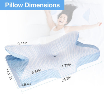 US Local 2 Pcs Memory Foam Pillow Neck Support Pillow For Pain Relief Sleeping Ergonomic Contour Orthopedic Support Side Back Stomach Sleeper