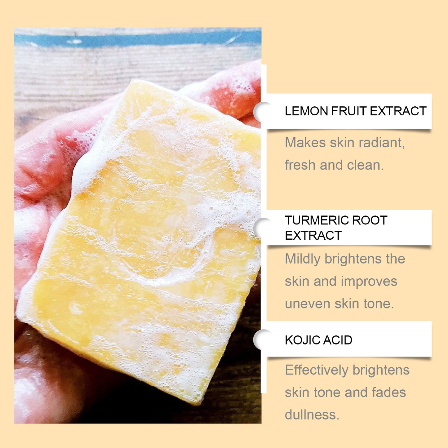 US Local Lemon Turmeric Brightening Soap Gently Cleanses The Skin, Moisturizes, Hydrates And Replenishes Water. It Is A Facial And Body Care Soap