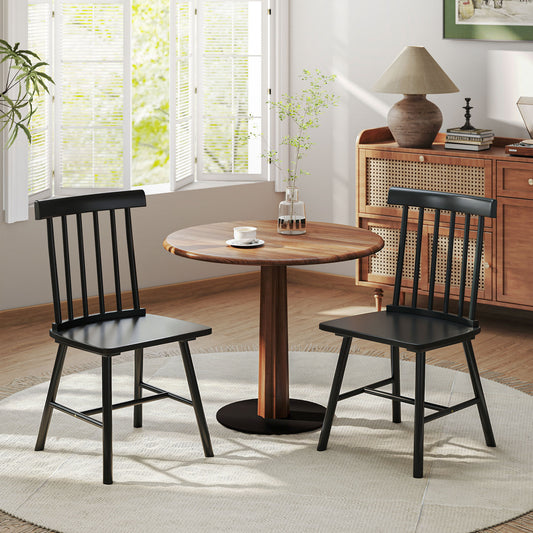US Local Dining Chairs Set Of 2, Farmhouse Wood Kitchen Chairs With Rubber Wood Frame, Spindle Back For Dining Room, Black