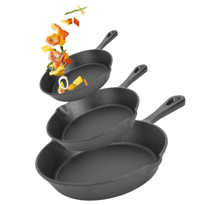 US Local 3Pcs Pre-Seasoned Cast Iron Skillet Set 6in 8in 10in Non-Stick Oven Safe Cookware Heat-Resistant Frying Pan For Frying Cooking Baking