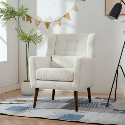 US Local Modern Upholstered Chairs, Teddy Fabric Living Room Chairs, Comfortable Reading Chairs, Medieval Upholstery Chairs, Chaise Longues Armchairs For Living Room Bedrooms - White