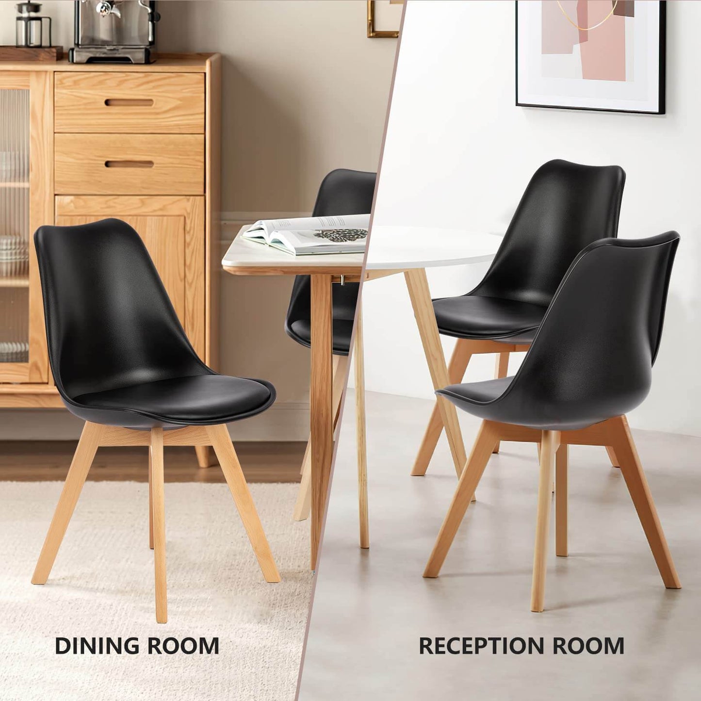 US Local PU Leather Upholstered Dining Chairs With Wood Legs, Set Of 4 For Kitchen, Dining, Living Room