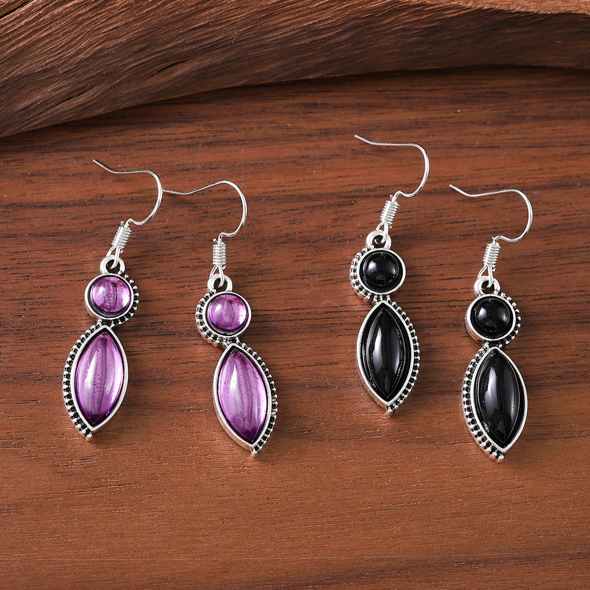 Vintage Gemstone Pendant Earrings Bohemian Niche