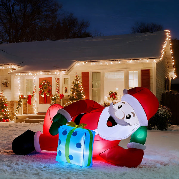 US Local 7FT Lighted Christmas Inflatable Decoration, Inflatable Santa Lying On Floor, Funny Blow Up Yard Decorations With Built-in LED Lights For Holiday Party Front Yard Lawn Garden Decor