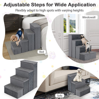 US Local 4-Step Dog Stairs Non-slip Foldable Dog Ramp With Adjustable Steps