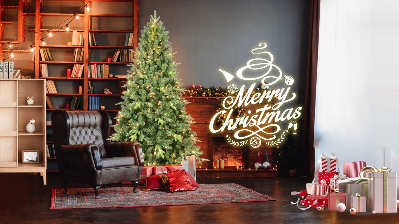 CA Local 5 ft PE PVC Mixed Tree Hinged Green Tree Christmas With Lights Fireproof Artificial Christmas Tree