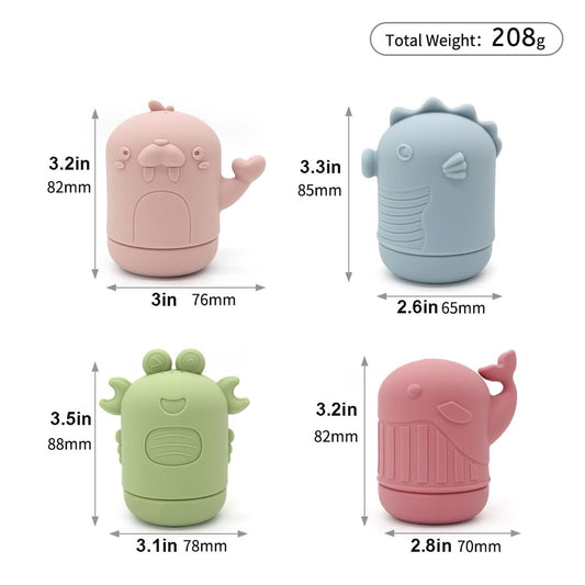 US Local Baby Water Shower Toys Set, Bath Water Toys, Parent-child Interactive Toys, 4 Pieces --ocean Color- Safe Soft Rubber Material, The Bath Does Not Cry, Let The Baby Love The Bath