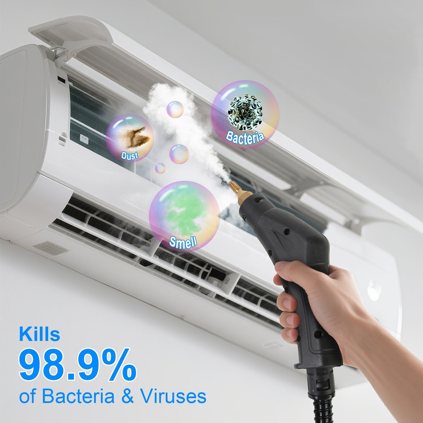 US Local 1Pc 2500W Handheld High Temperature And Pressure Steamer Cleaner With 1400ML Tank 9 Accessories 6 Steam Levels For Dirt Grease Grout Tile Floor Couch Car